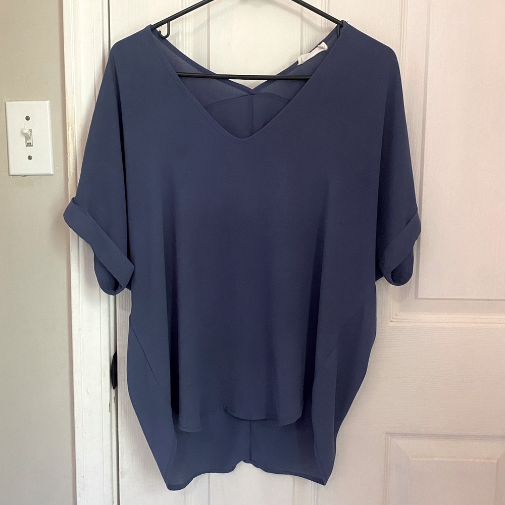 LUSH Oversized Cuffed Short Sleeve Blouse